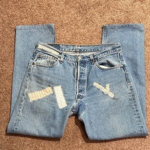 EUC Levi's 501 Vintage Blue Straight Leg Women's Jeans with Patchwork